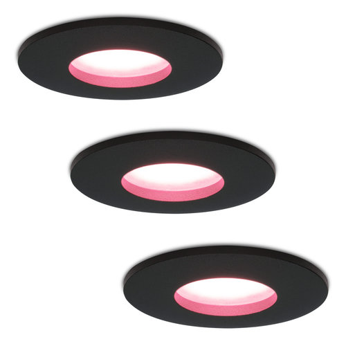 Hoftronic smart Set of 3 smart WiFi dimmable RGBWW LED recessed spotlights Porto black 5 Watt IP44