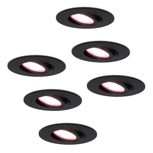 Hoftronic smart 6x Smart LED inbouwspots Napels zwart 8 Watt RGBWW IP65 kantelbaar