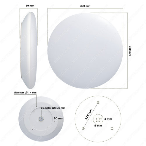 Hoftronic smart LED Ceiling lamp WiFi + Bluetooth 25W CCT - 2600lm - IK10 - Ø308 cm - Chrome - IP65