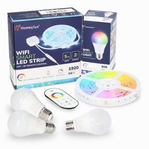 Homeylux Homeylux RGBWW Smart starter kit 3 pieces 10 Watt E27 bulbs +1x Smart LED Strip 5m