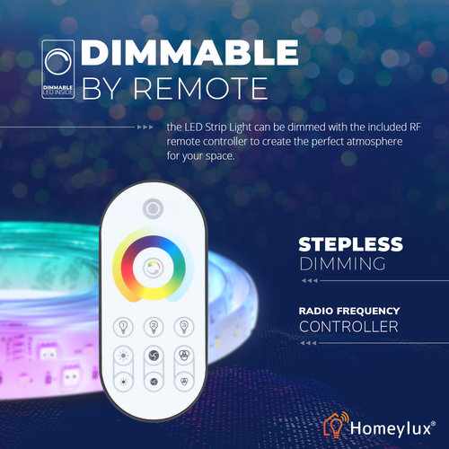 Homeylux Homeylux RGBW Smart starter kit including 3 pieces Smart 10 Watt E27 bulbs and 1 piece 5 meter Smart LED Strip with remote control and App