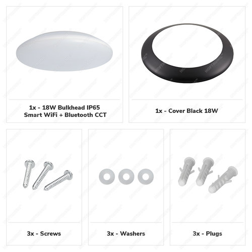 Hoftronic smart LED Ceiling lamp Smart WiFi + Bluetooth 18W CCT - 1900lm - IK10 - Ø30 cm - Black - IP65