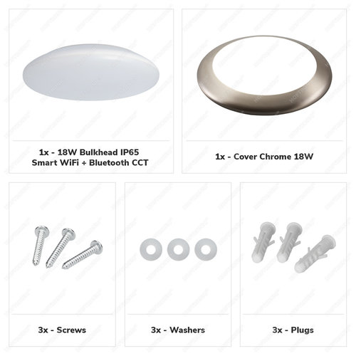 Hoftronic smart LED Ceiling lamp WiFi + Bluetooth 18W CCT - 1900lm - IK10 - Ø30 cm - Chrom - IP65