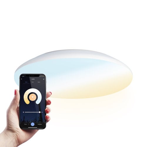 HOFTRONIC LED Smart Plafondlamp WiFi + Bluetooth 18W  Lichtkleur instelbaar - 1900lm - IK10 - Ø30cm - Wit - IP65