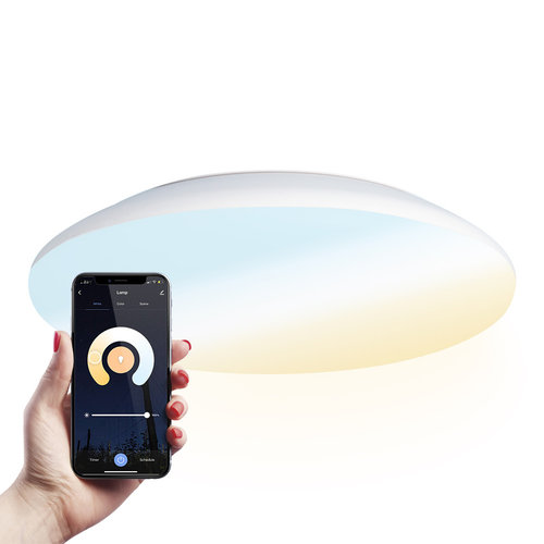 HOFTRONIC LED Smart Deckenleuchte WiFi + Bluetooth 25W einstellbare Lichtfarbe - 2600lm - IK10 - Ø38 cm - Weiß - IP65