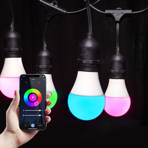 Hoftronic smart Intelligente LED String Light - 15 E27 intelligente Glühbirnen - 15m - IP65 Für den Außenbereich geeignet