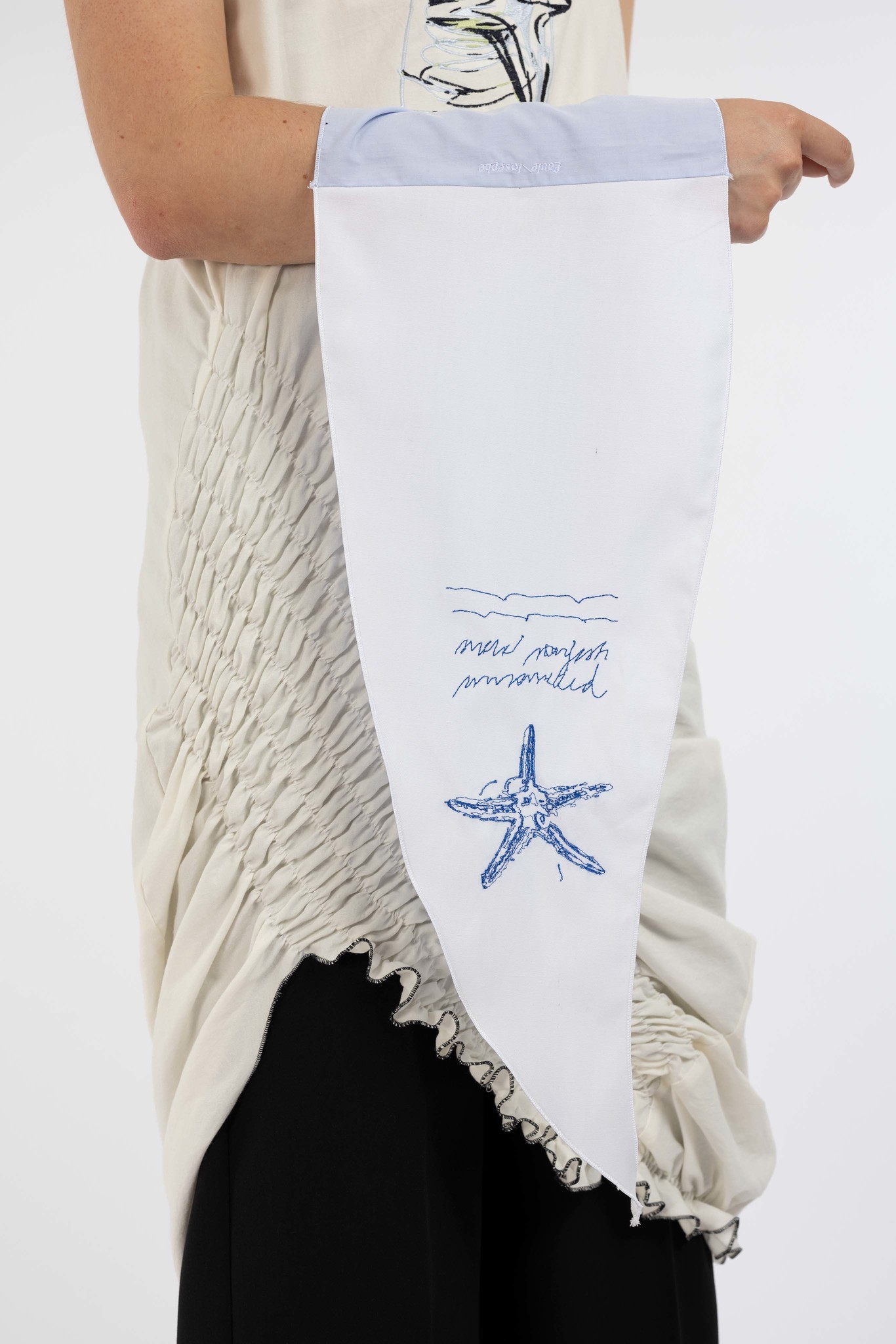 white/blue scarf with metal starfish