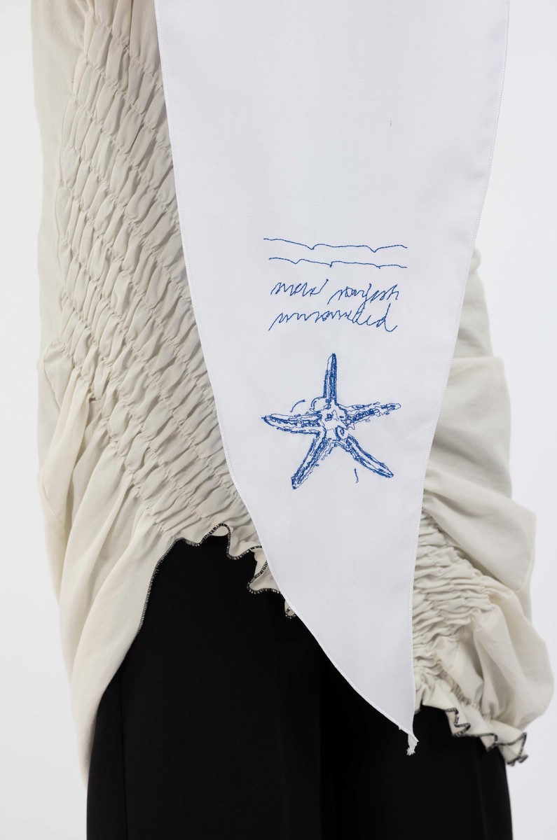 Paule Josephe Paule Josephe white/blue scarf with metal starfish