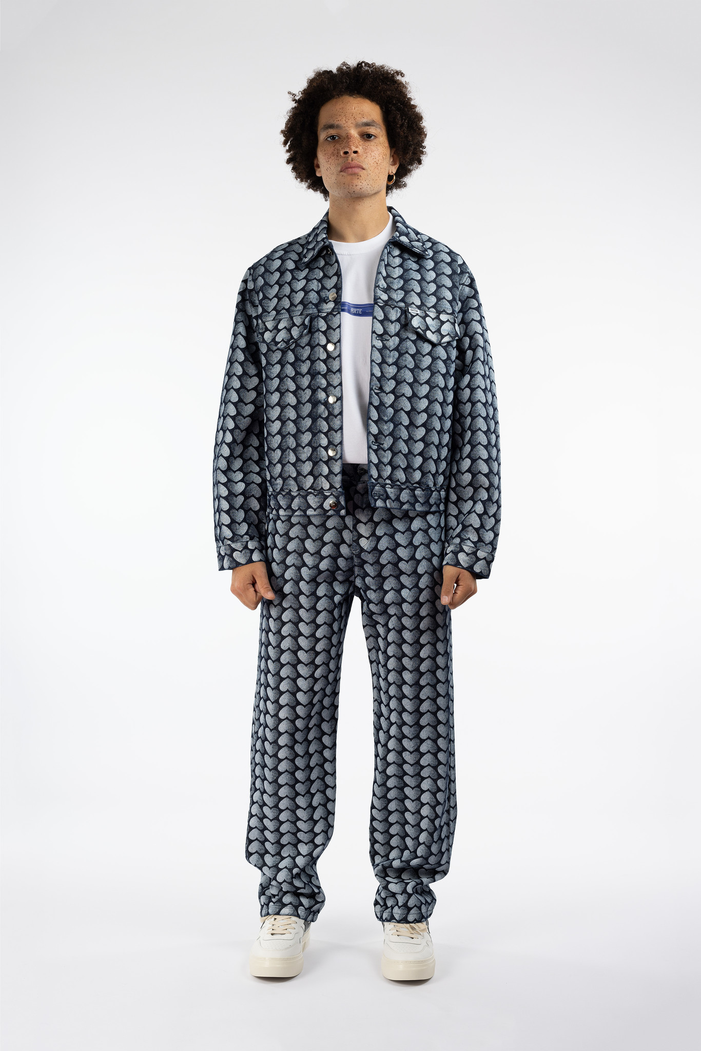 Jean Allover Heart Pants Washed Denim