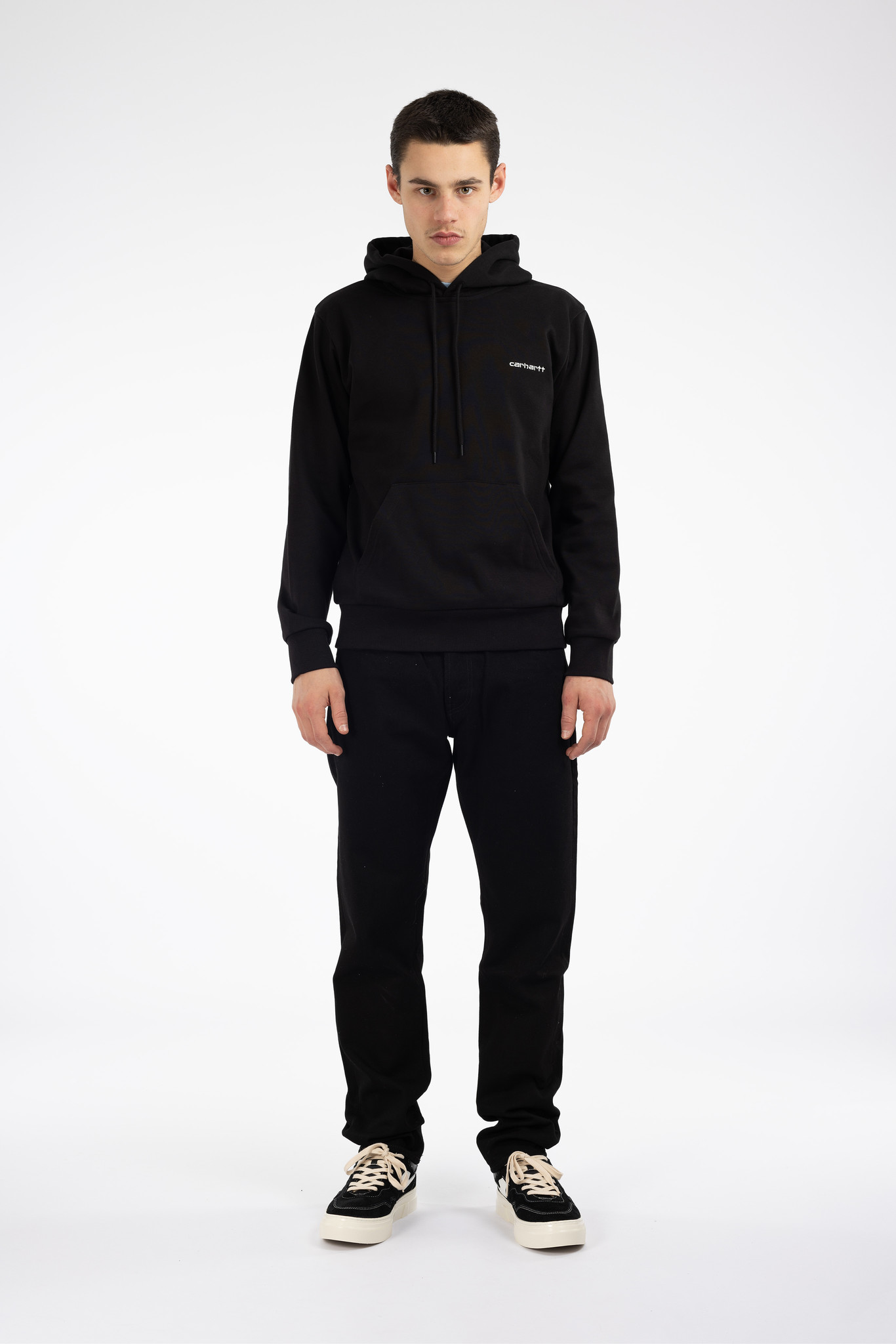 Hooded Script Embroidery Sweat Black/White