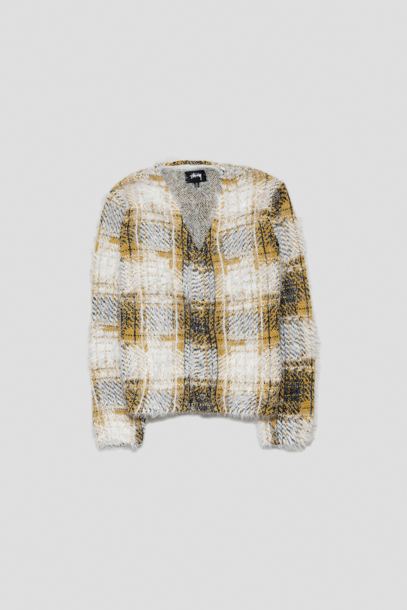 Hairy Plaid Cardigan Gold