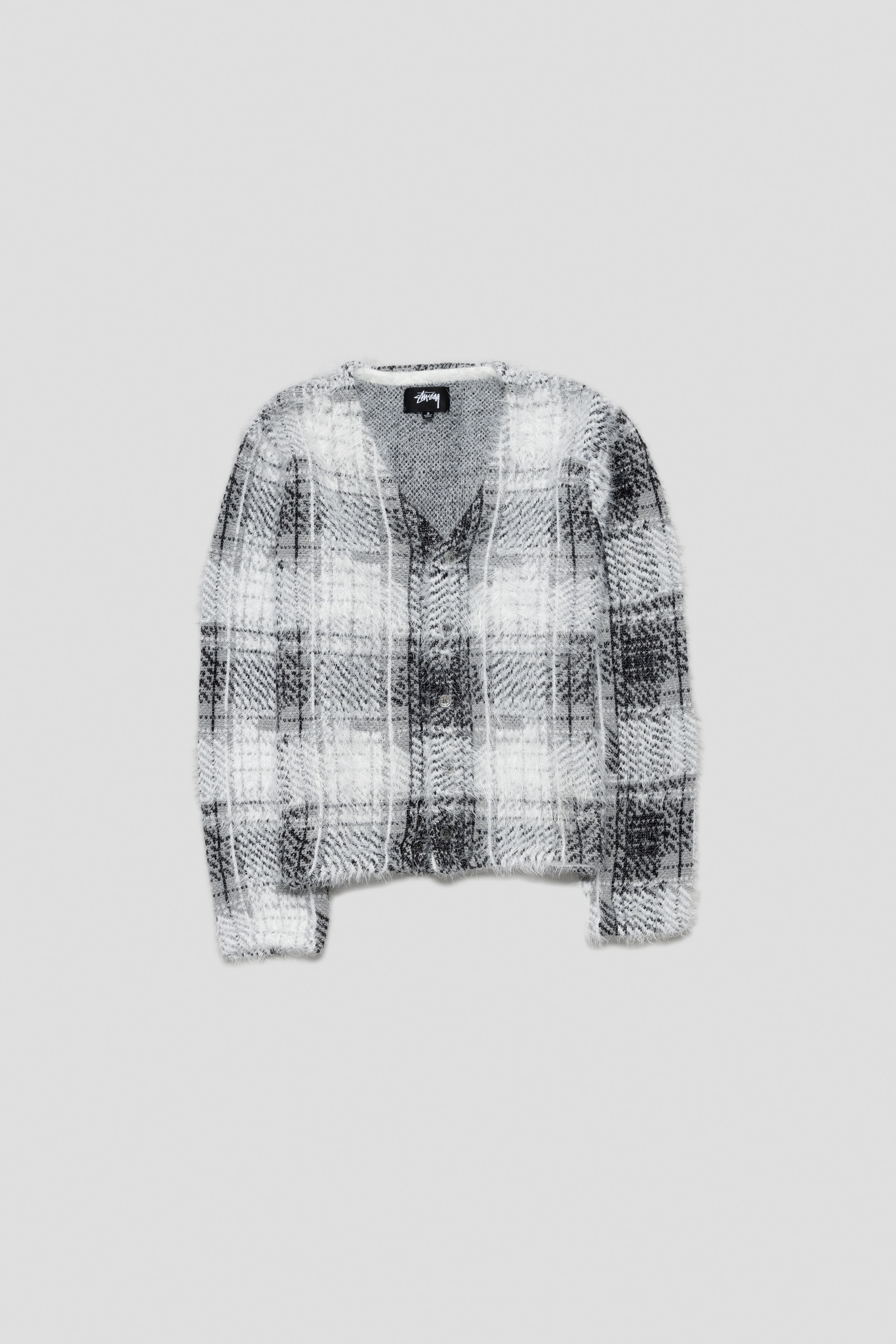 Hairy Plaid Cardigan White