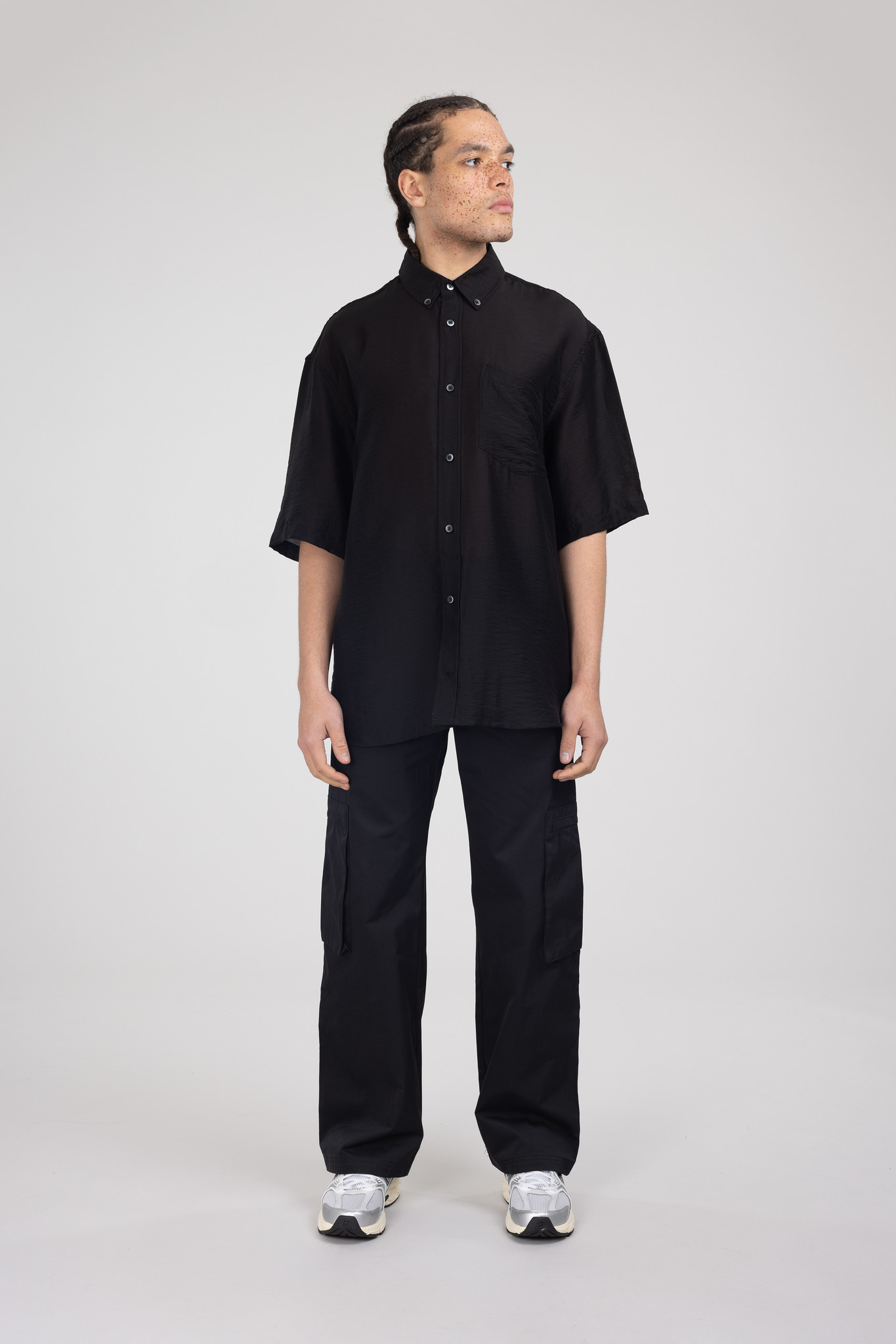 Washed Taffeta SS Shirt Black