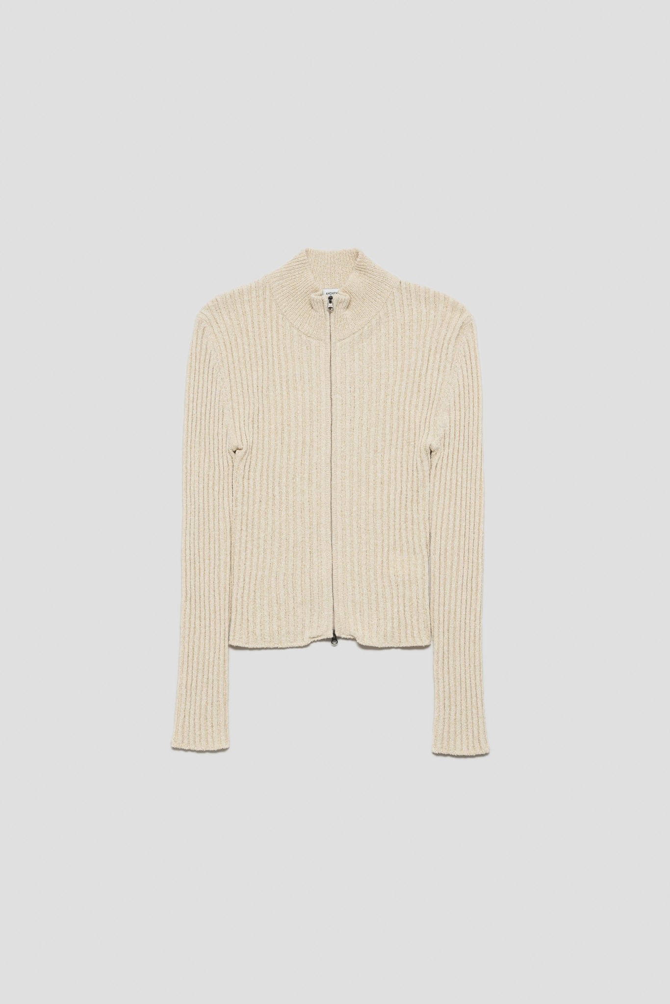 Half Neck Zip-Up Cardigan Beige
