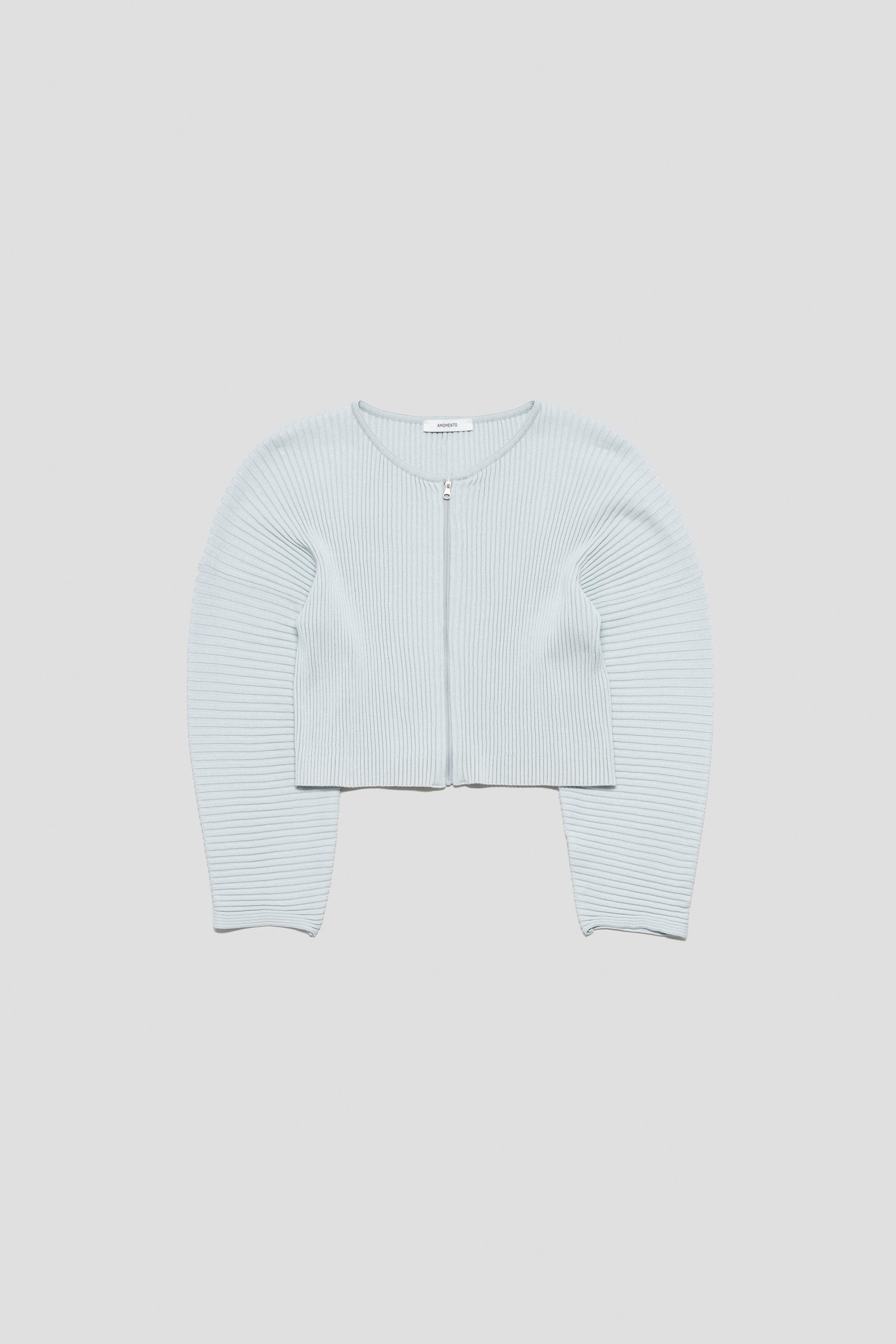Ribbed Crop Zip-Up Cardigan Sky Blue