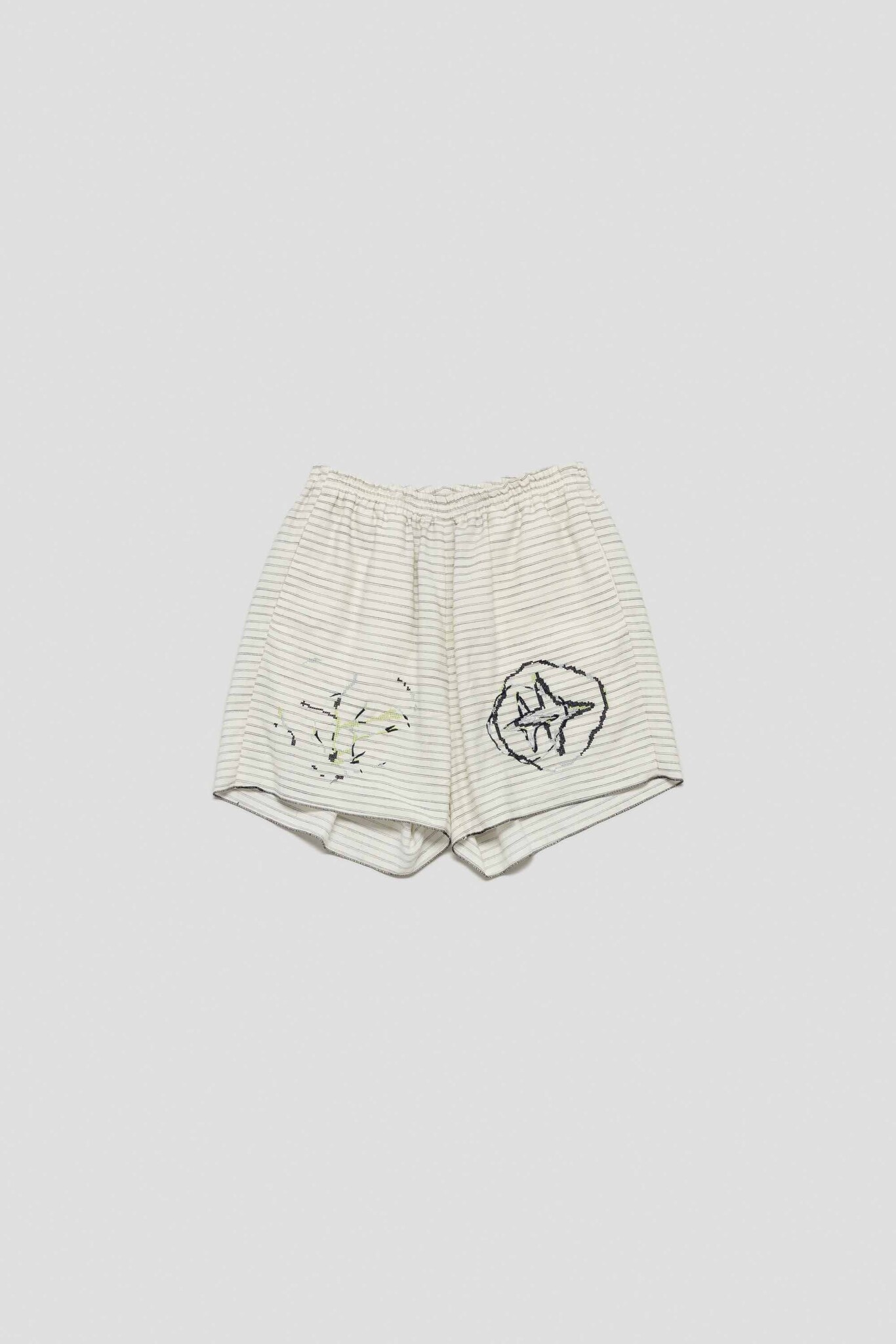 white striped short with dual crossings