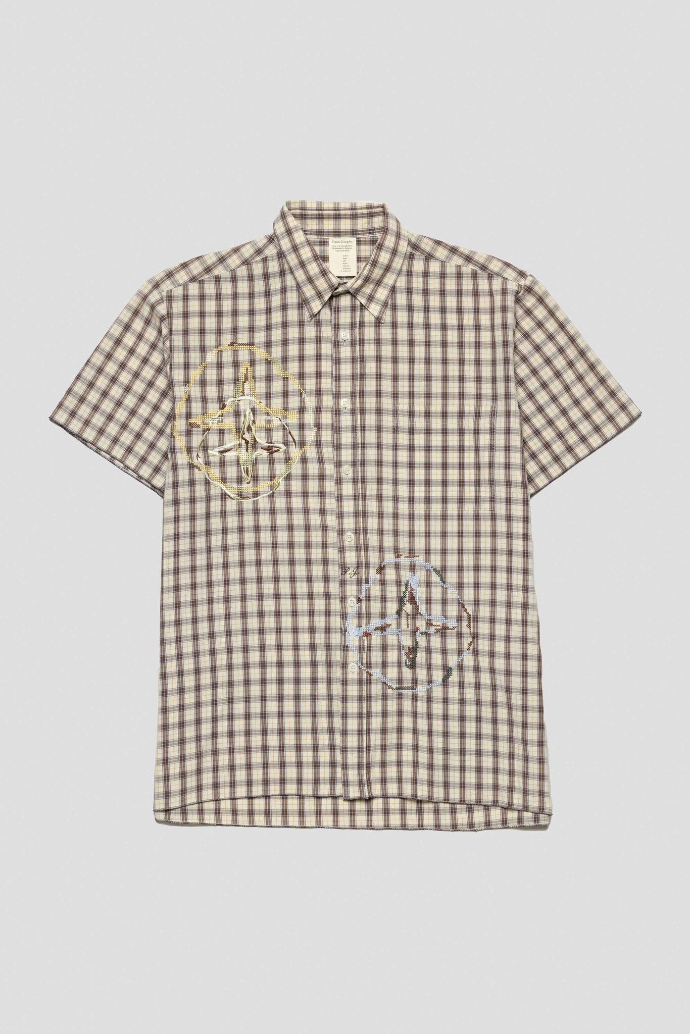 beige checkered shirt with double crosses
