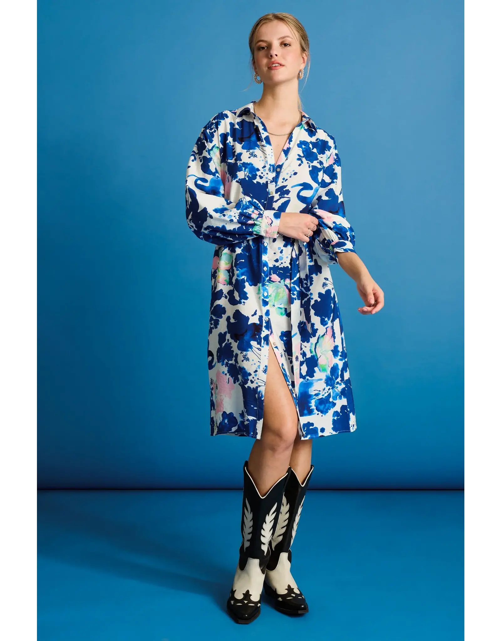 Pom Amsterdam Dress - Crane Birds Blue