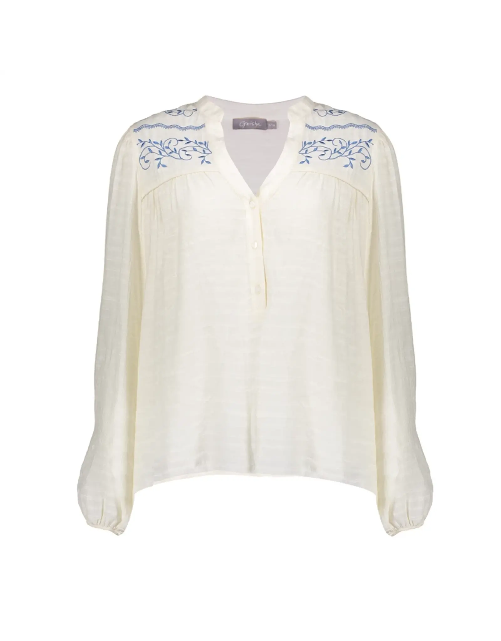 Geisha Blouse Embroidery - Offwhite/Blue