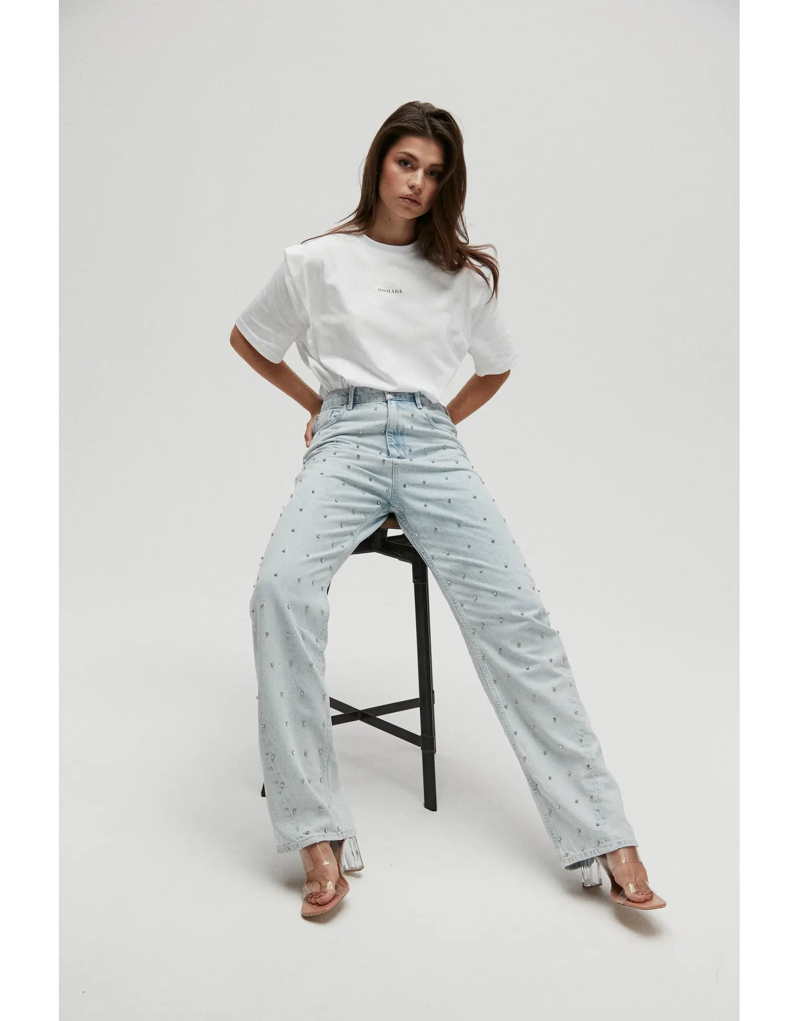 Homage Wide leg jeans with strass