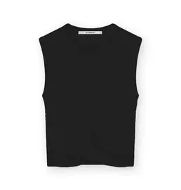 Homage Rib Cropped Top With Knot - Black
