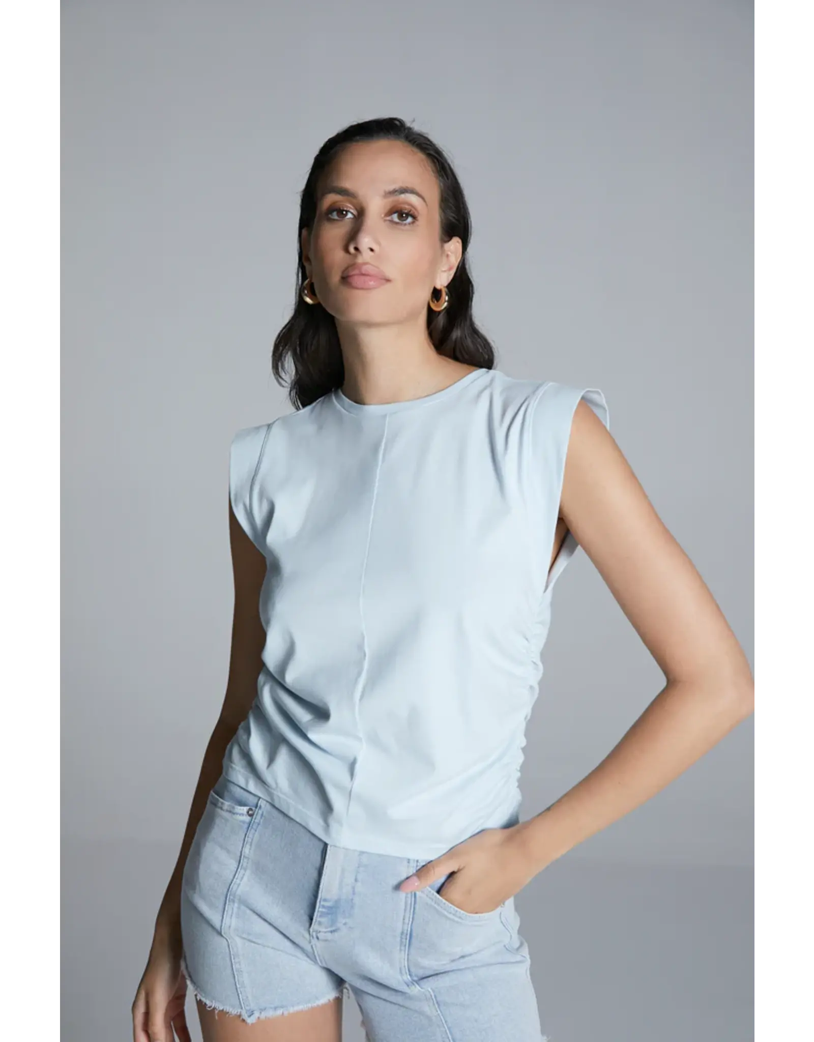 Homage Sleeveless Top With Gathering - Light Blue
