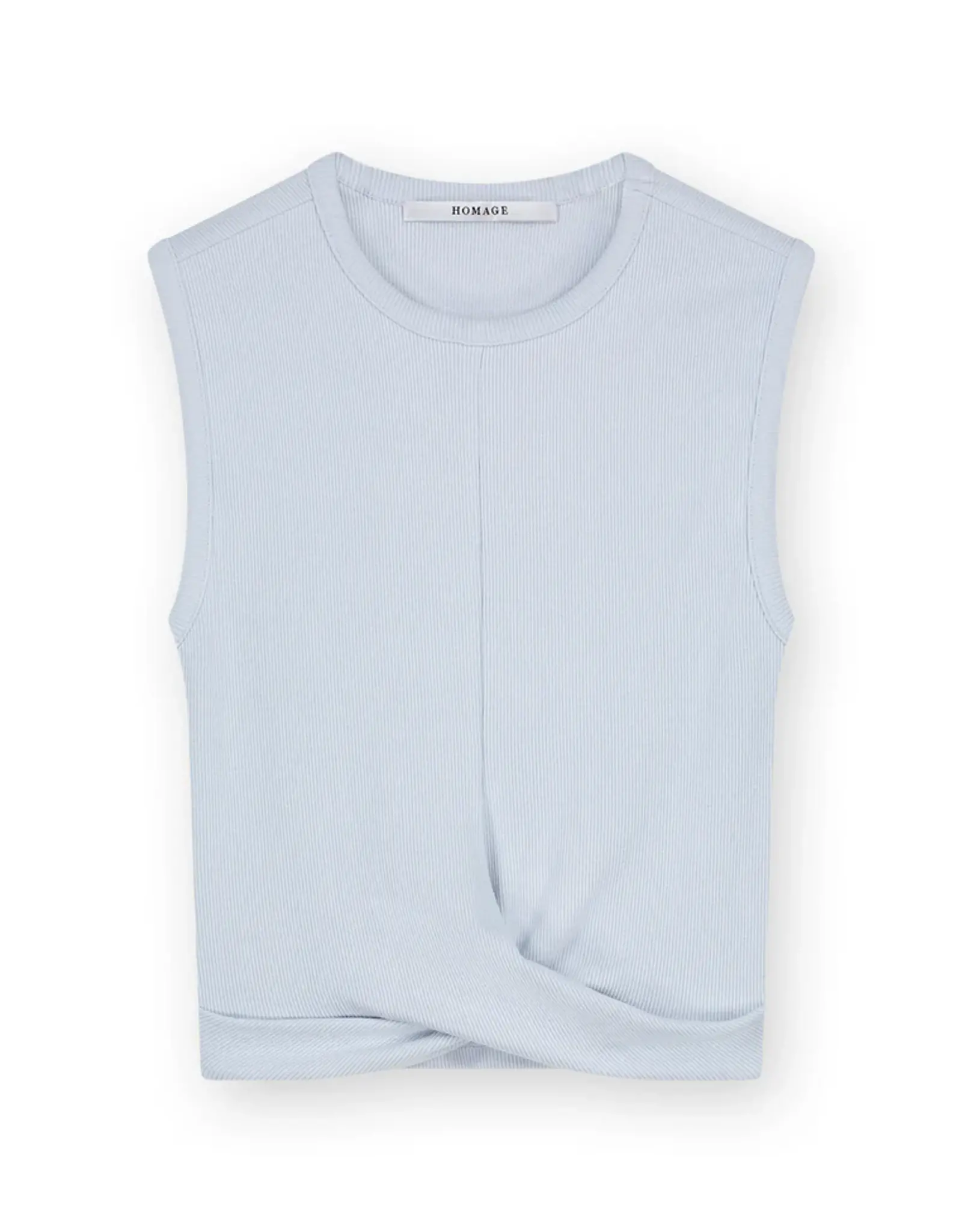 Homage Rib Cropped Top With Knot - Light blue