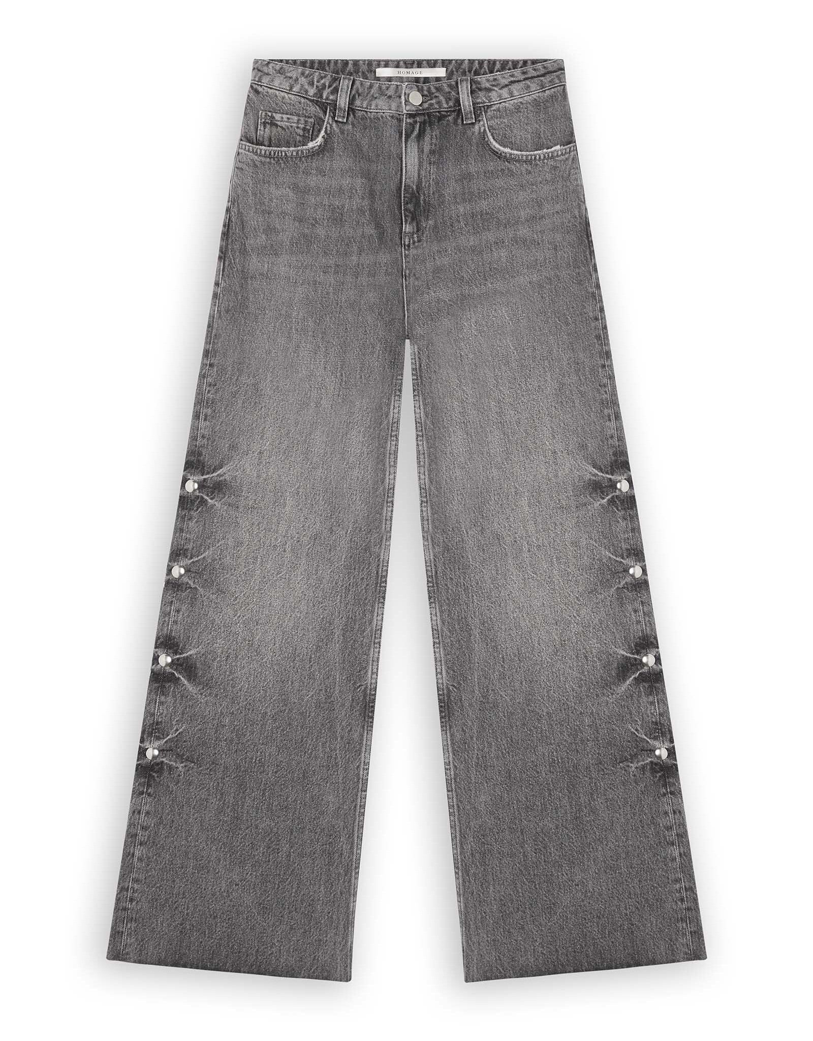 Homage Mid Waist Wide Leg Jeans With Big Studs - Vintage Grey