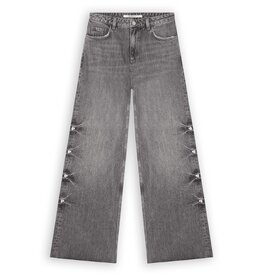 Homage Mid Waist Wide Leg Jeans With Big Studs - Vintage Grey