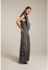 Homage Mid Waist Wide Leg Jeans With Big Studs - Vintage Grey