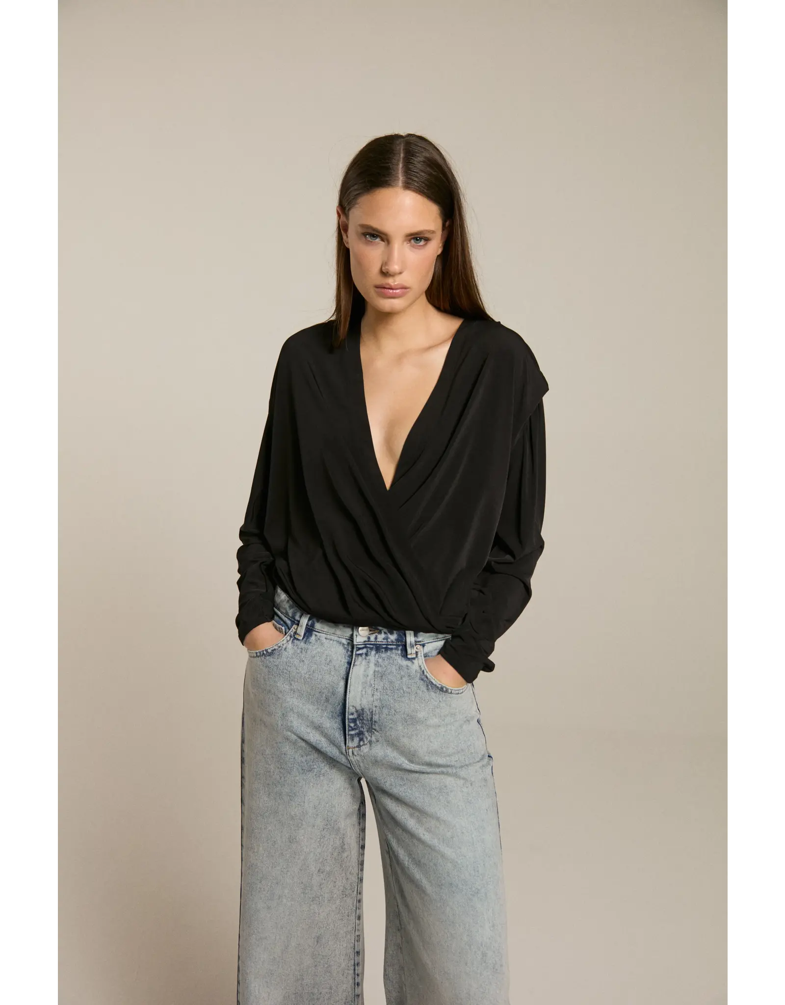 Homage Cross Over Top With Shoulder Pads - Black