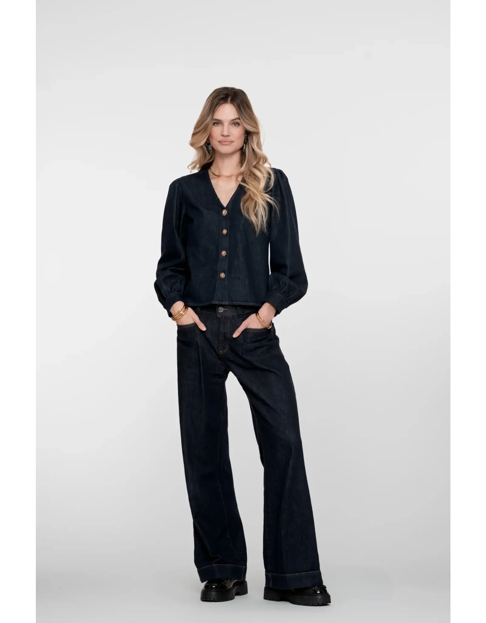 Geisha Jeans Flair - Dark Blue Denim Stonewash