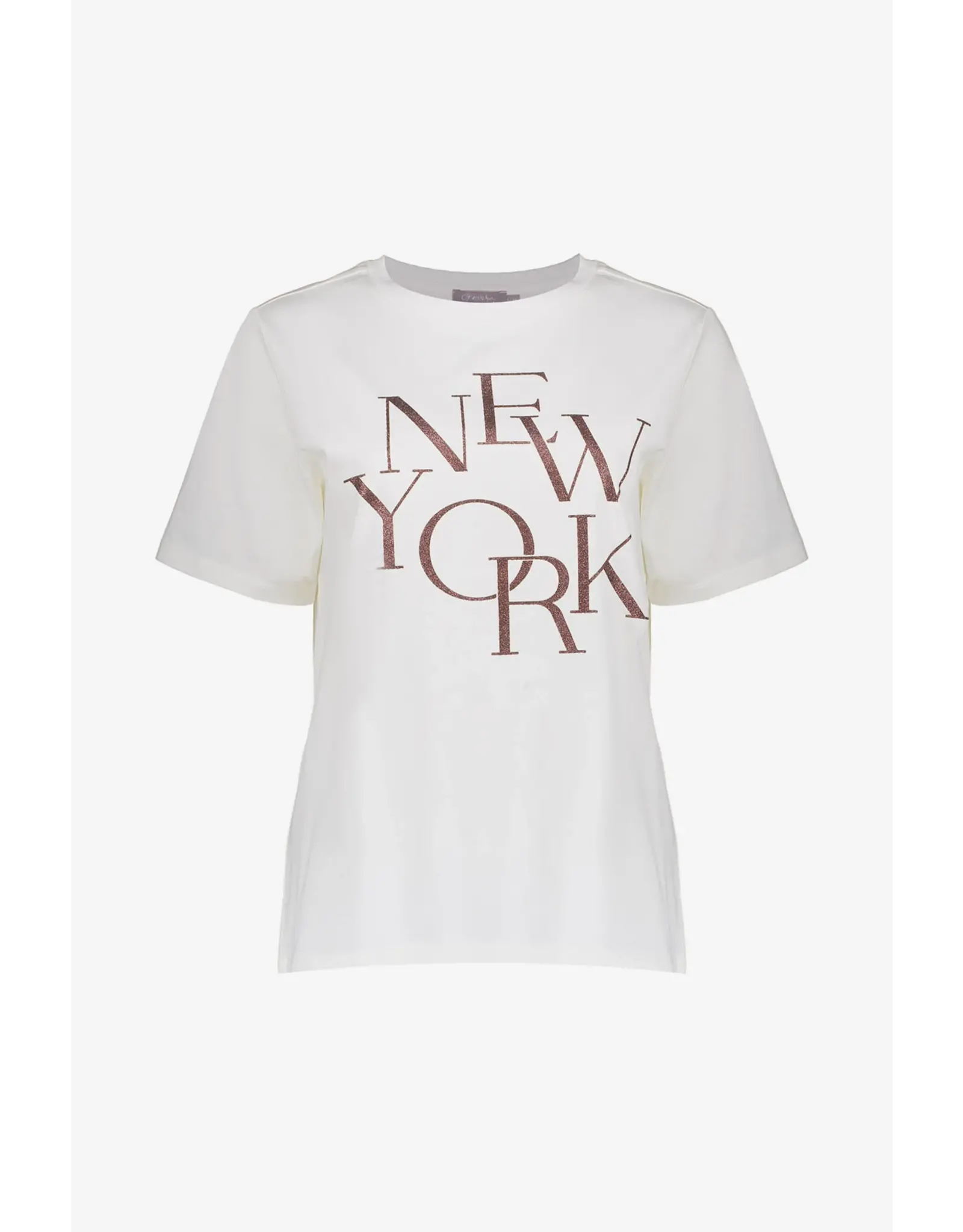 Geisha T-Shirt 'New York' - Off-White/Coffee
