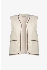 Geisha Gilet Teddy Embroidery - Off-White/Tape Dark Brown Zigzag