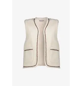 Geisha Gilet Teddy Embroidery - Off-White/Tape Dark Brown Zigzag