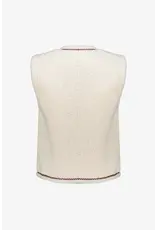 Geisha Gilet Teddy Embroidery - Off-White/Tape Dark Brown Zigzag
