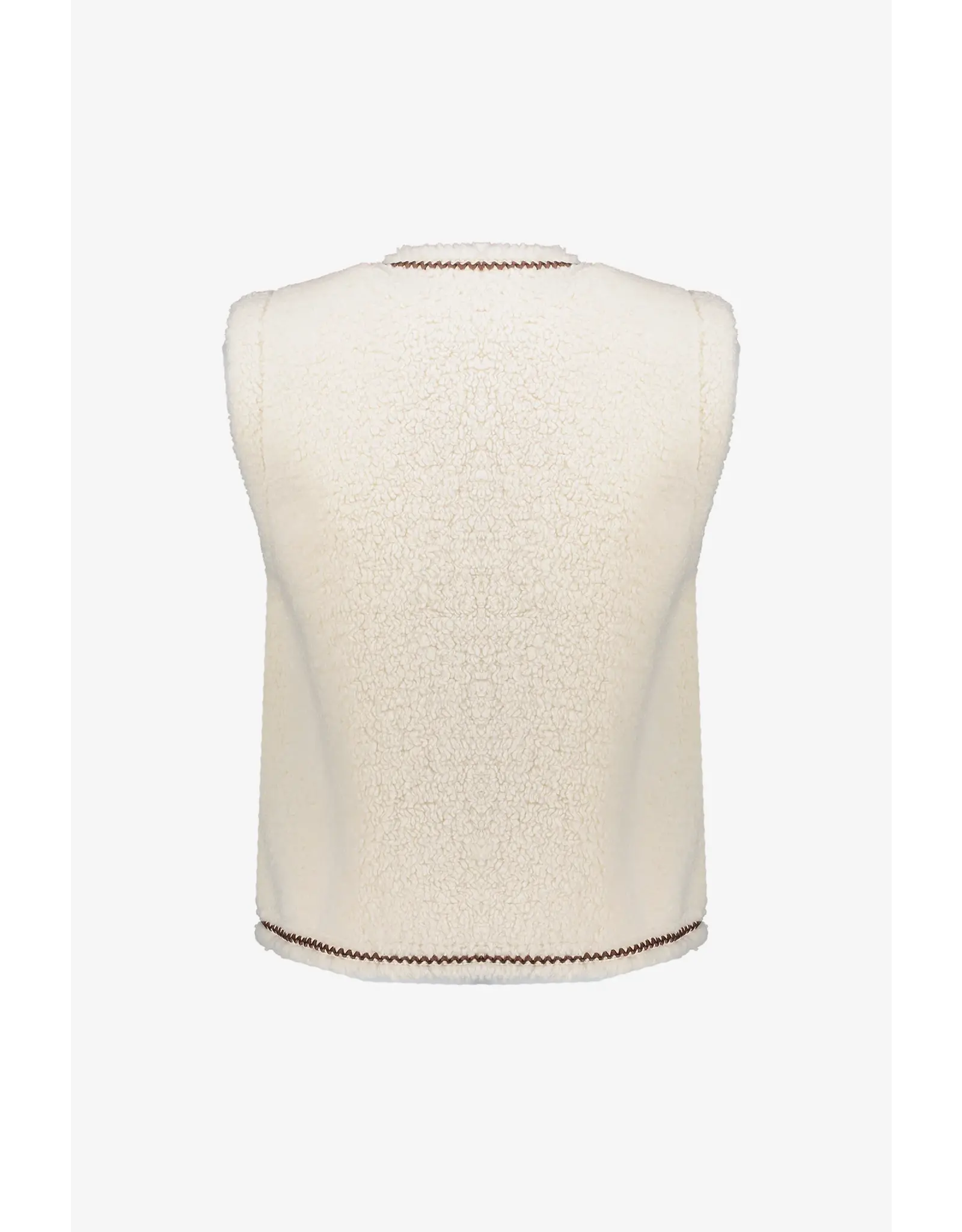 Geisha Gilet Teddy Embroidery - Off-White/Tape Dark Brown Zigzag