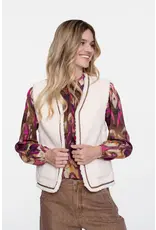 Geisha Gilet Teddy Embroidery - Off-White/Tape Dark Brown Zigzag
