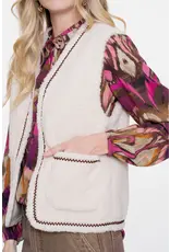 Geisha Gilet Teddy Embroidery - Off-White/Tape Dark Brown Zigzag