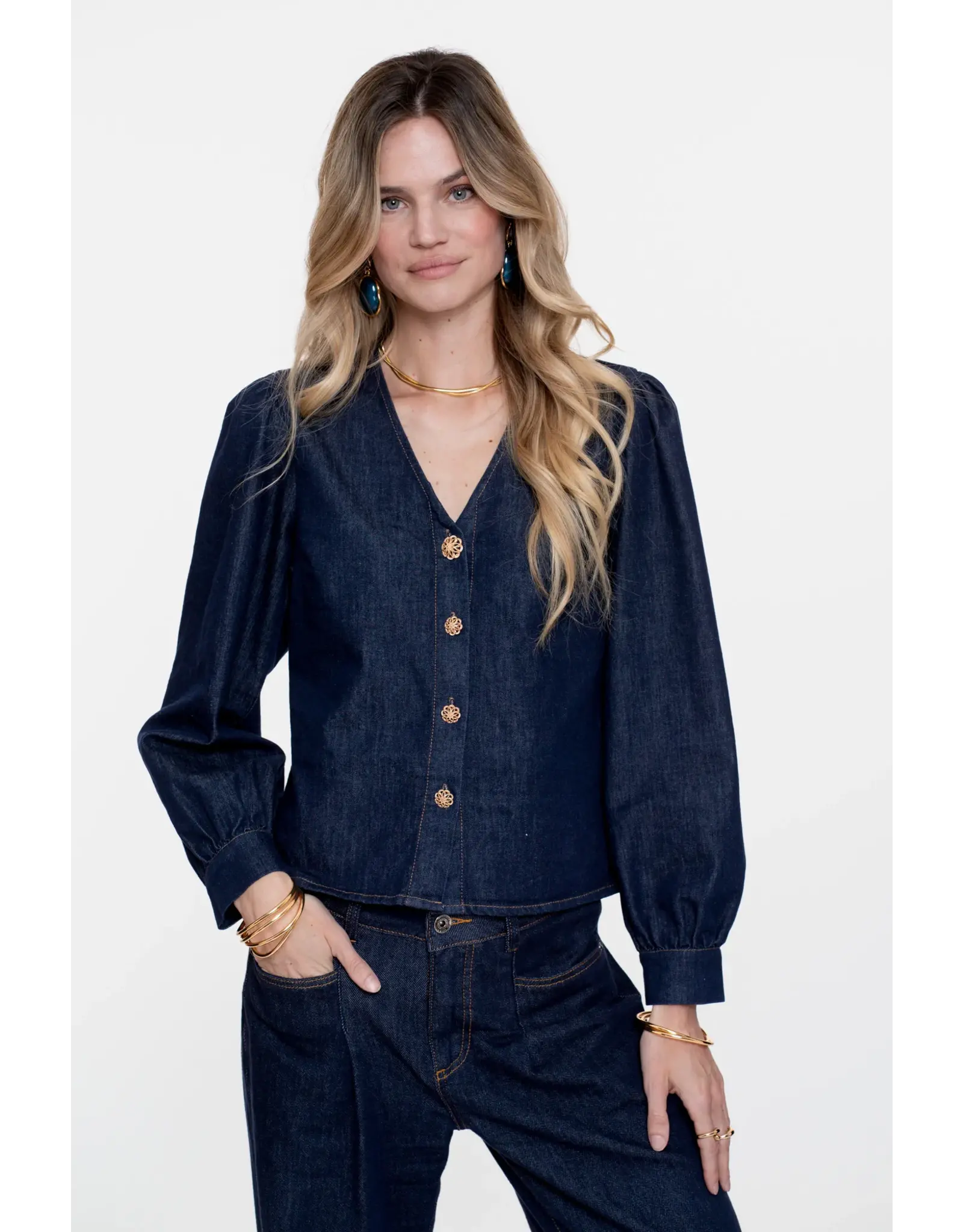 Geisha Blouse Denim - Dark Blue Denim