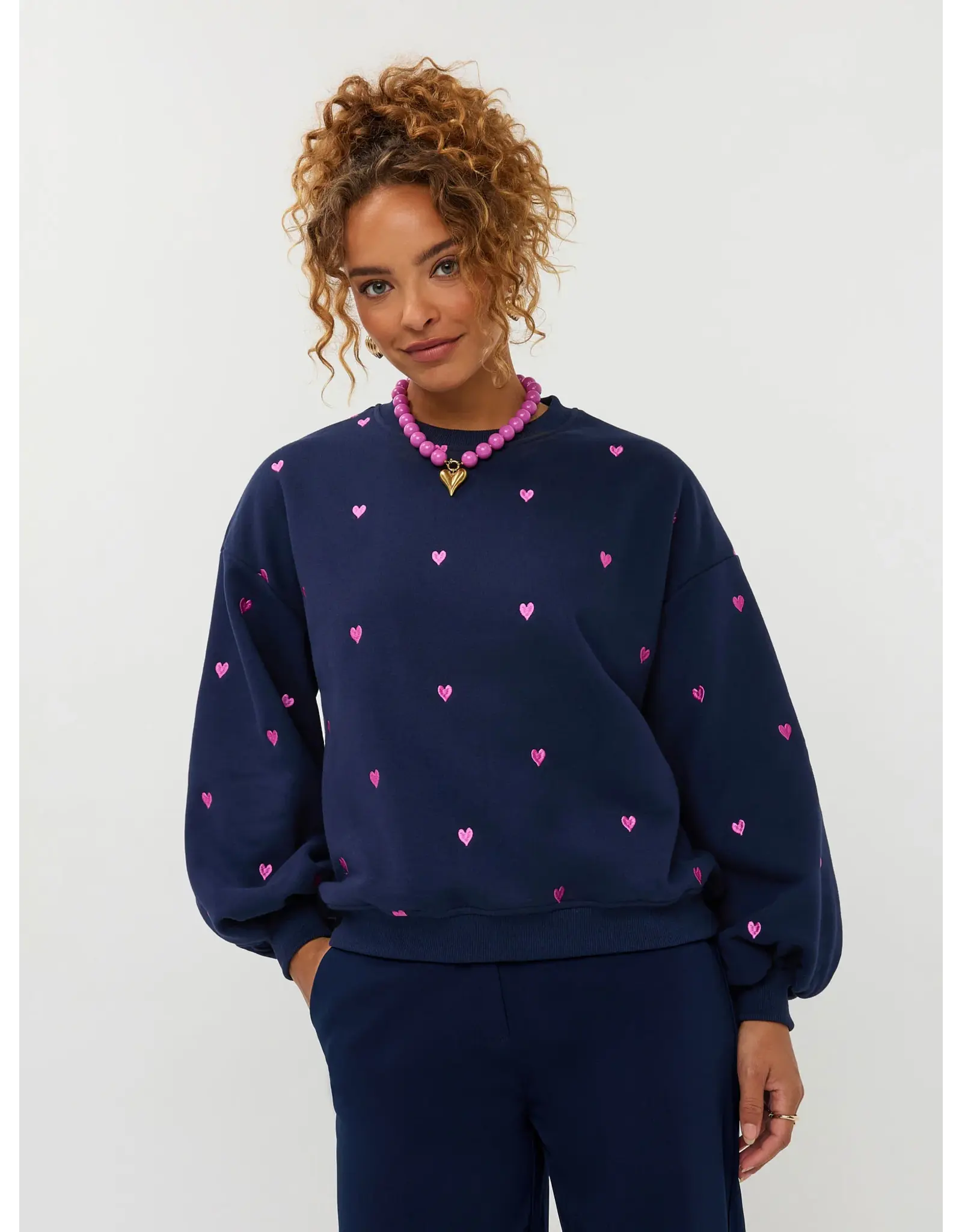 Ydence Sweater Hearts - Navy/Fuchsia Purple