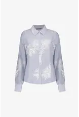 Geisha Blouse embroidered flowers - blue/white
