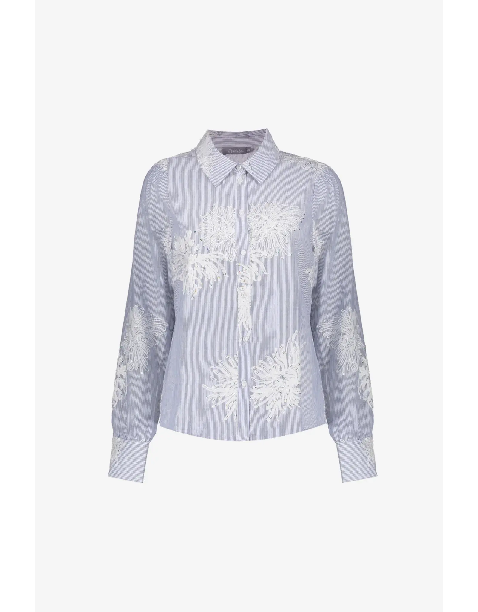 Geisha Blouse embroidered flowers - blue/white
