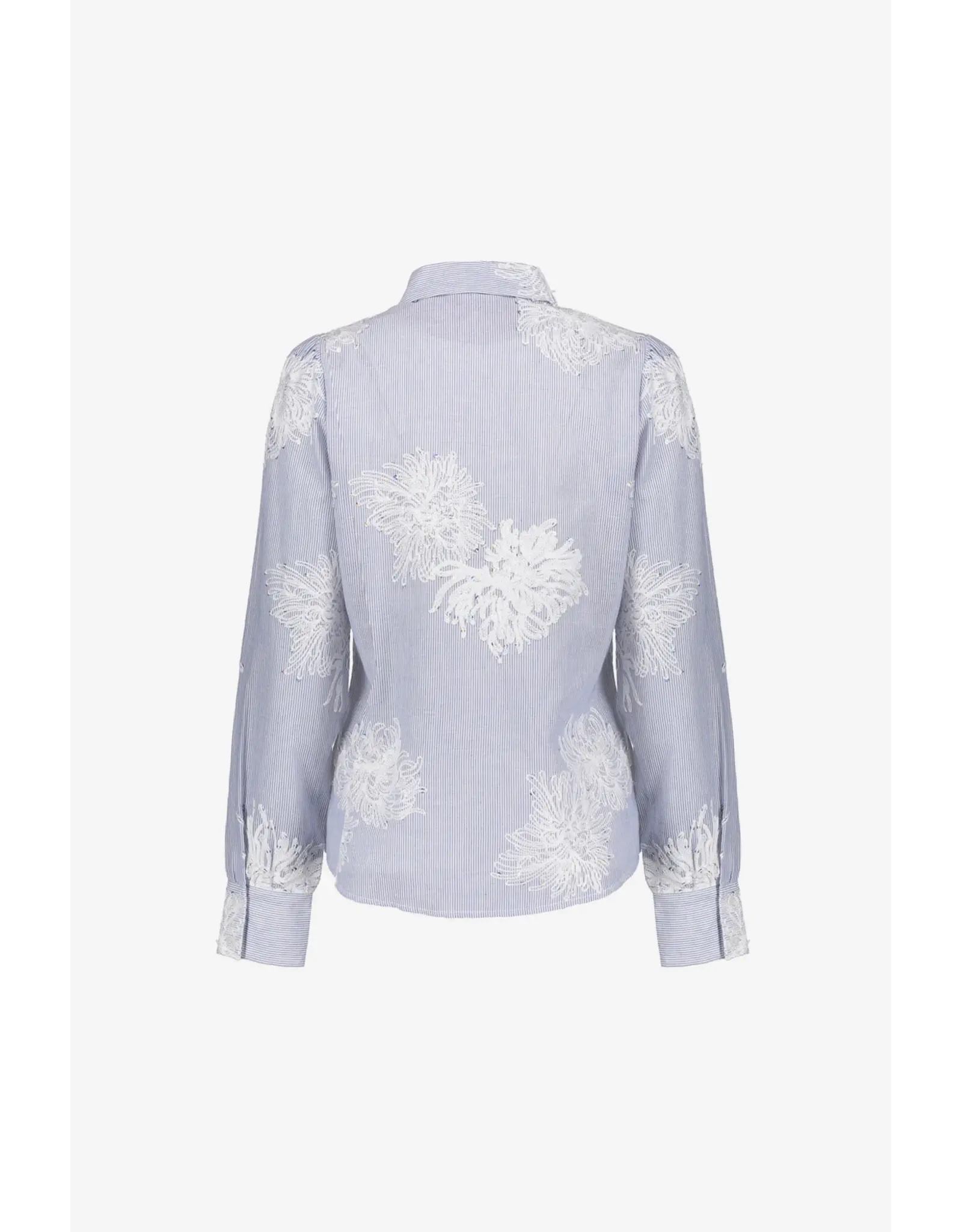 Geisha Blouse embroidered flowers - blue/white