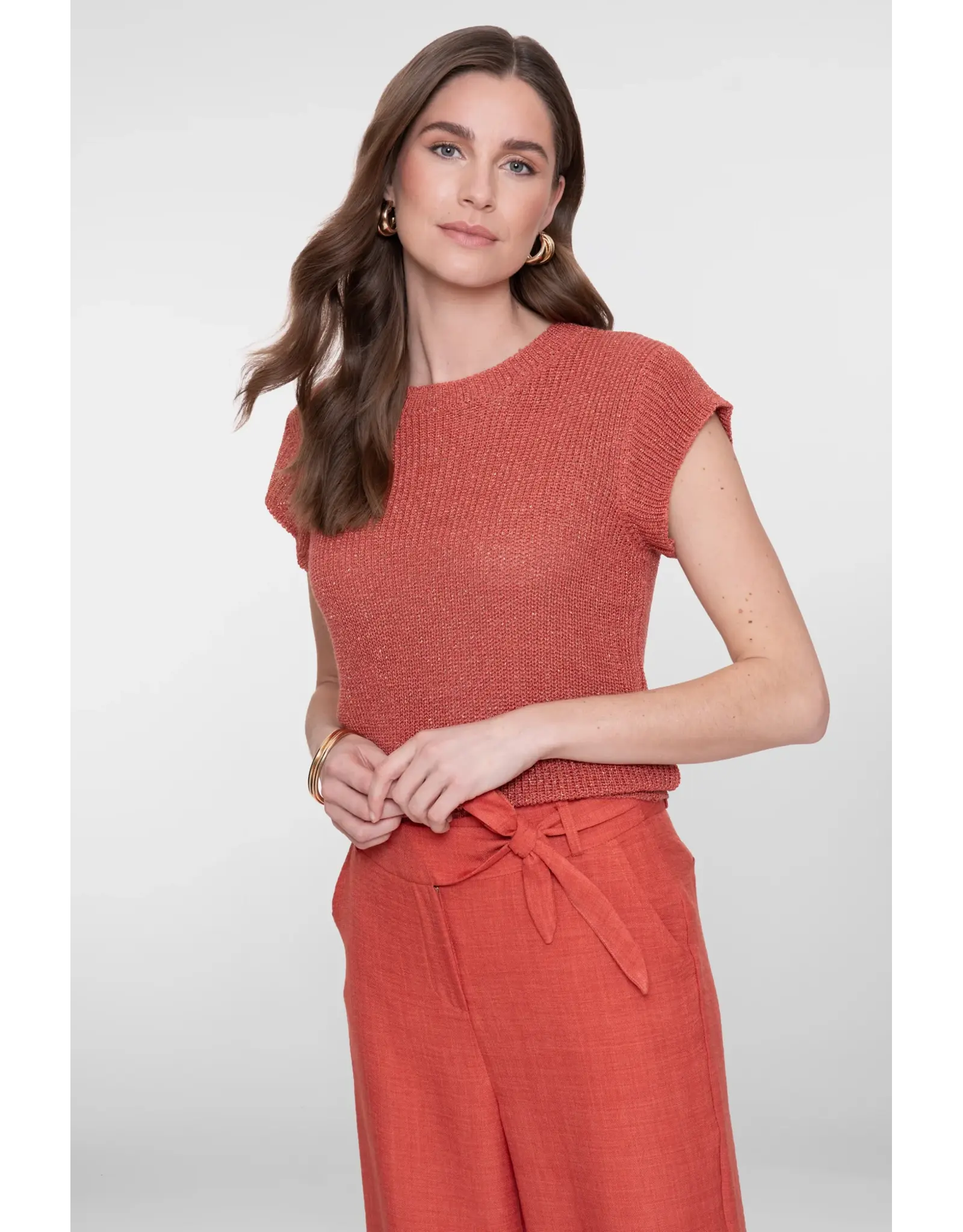 Geisha Pullover Lurex Sleeveless - Stone/Red/Gold