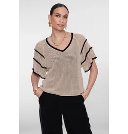 Geisha Pullover raglan V-Neck - Light Sand/Black