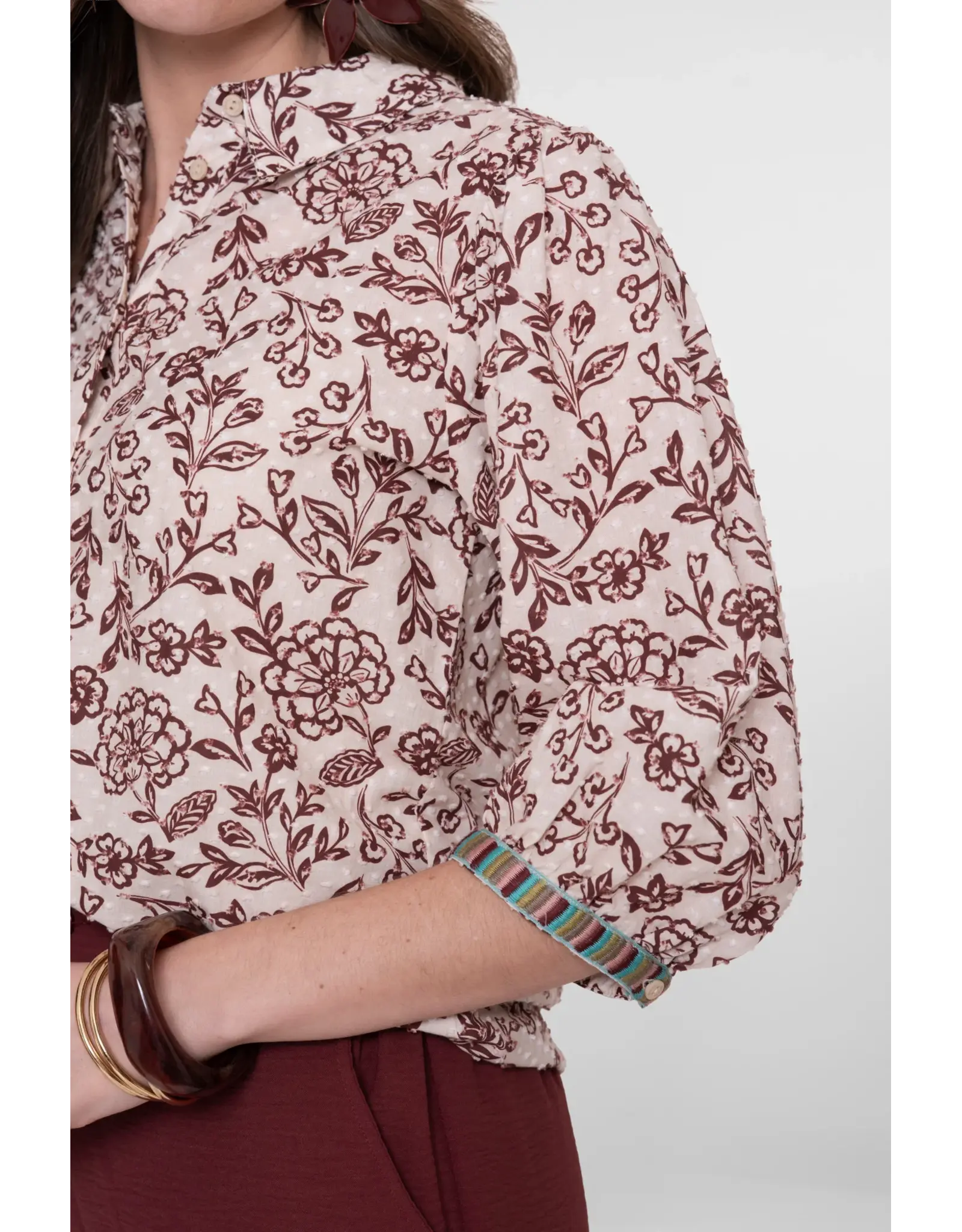 Geisha Blouse 63227 - Ecru/Cherry red