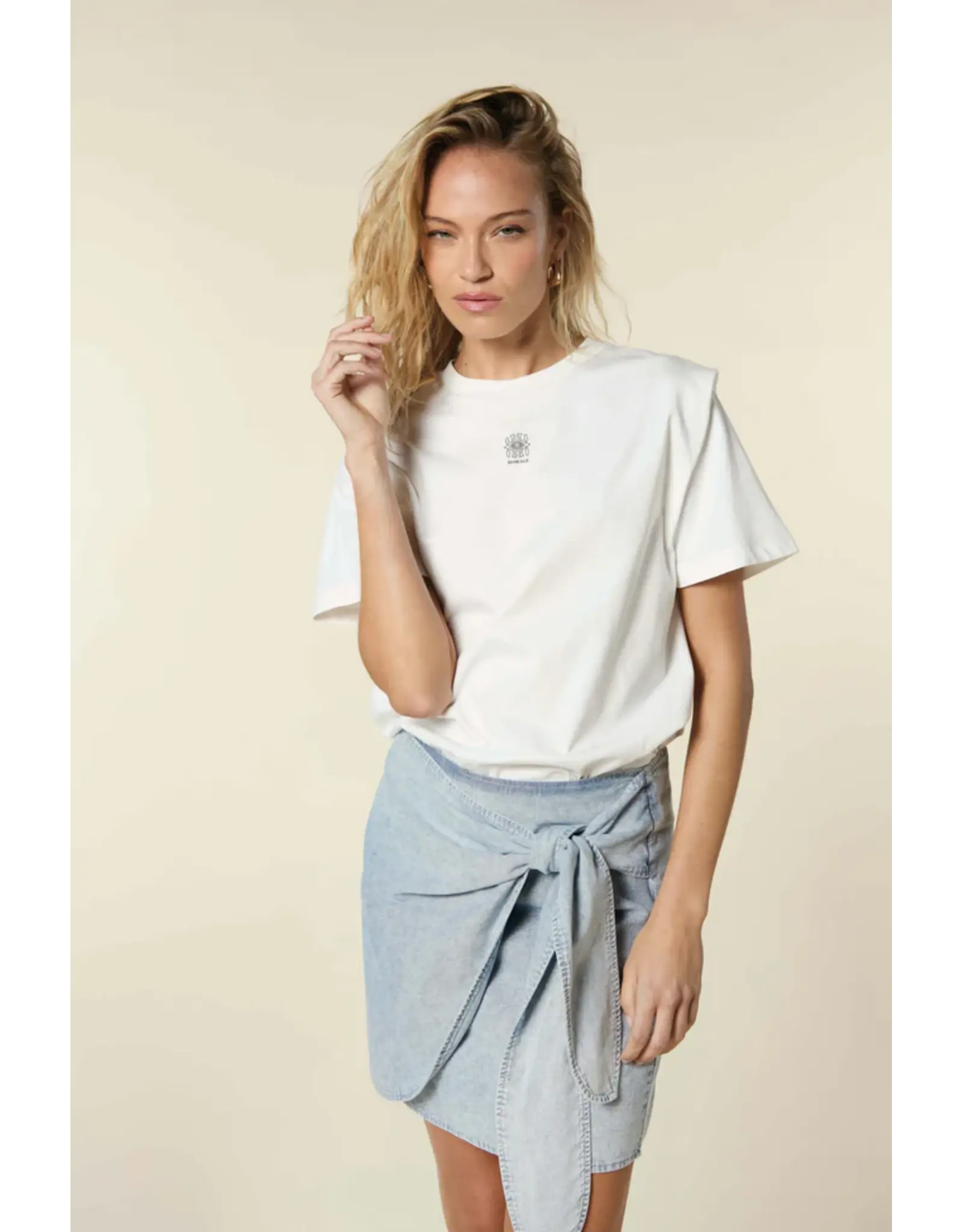 Homage Shoulder Detail Top with print - Offwhite