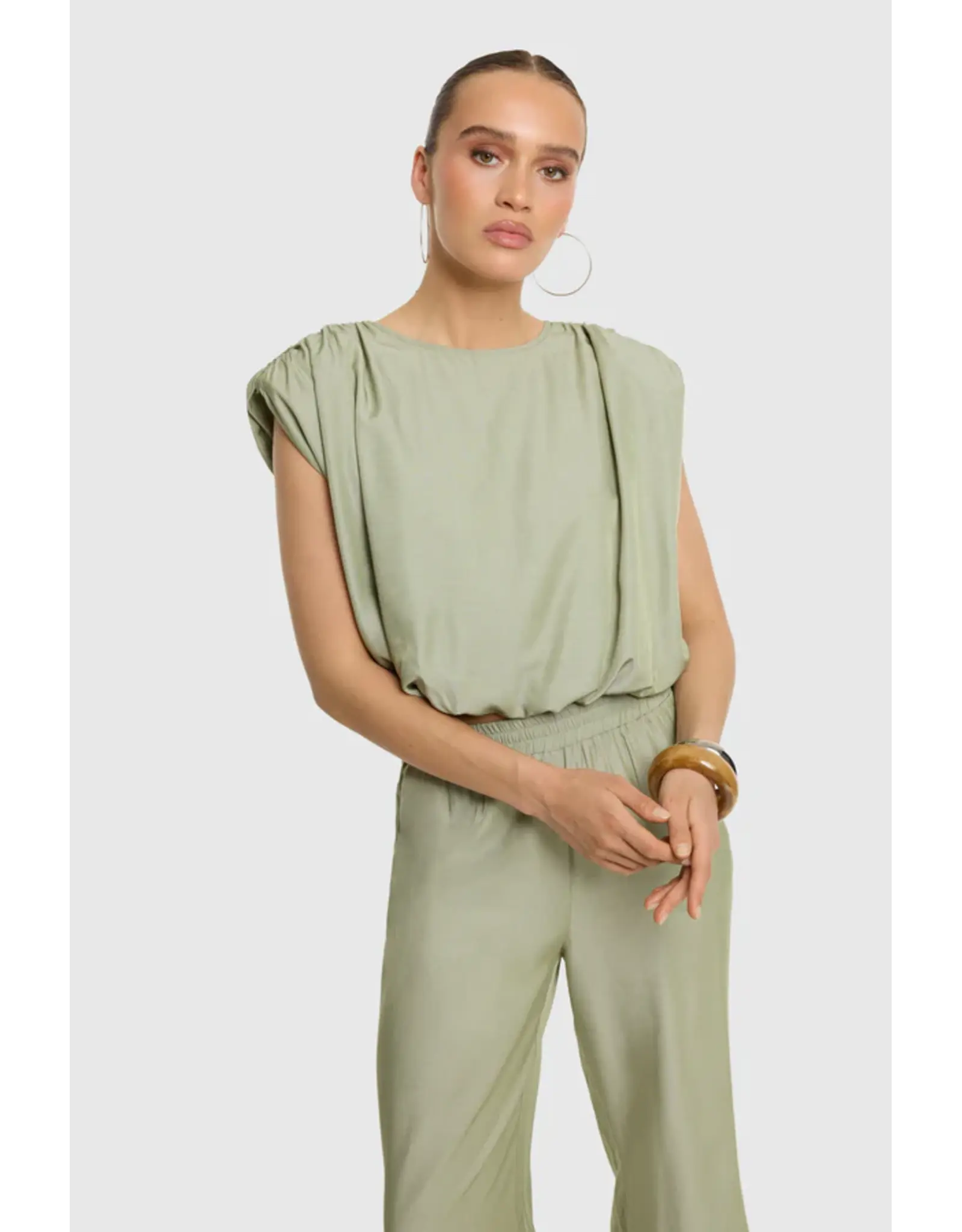 Refined Department Flowy Cropped Blouse Liv - Army
