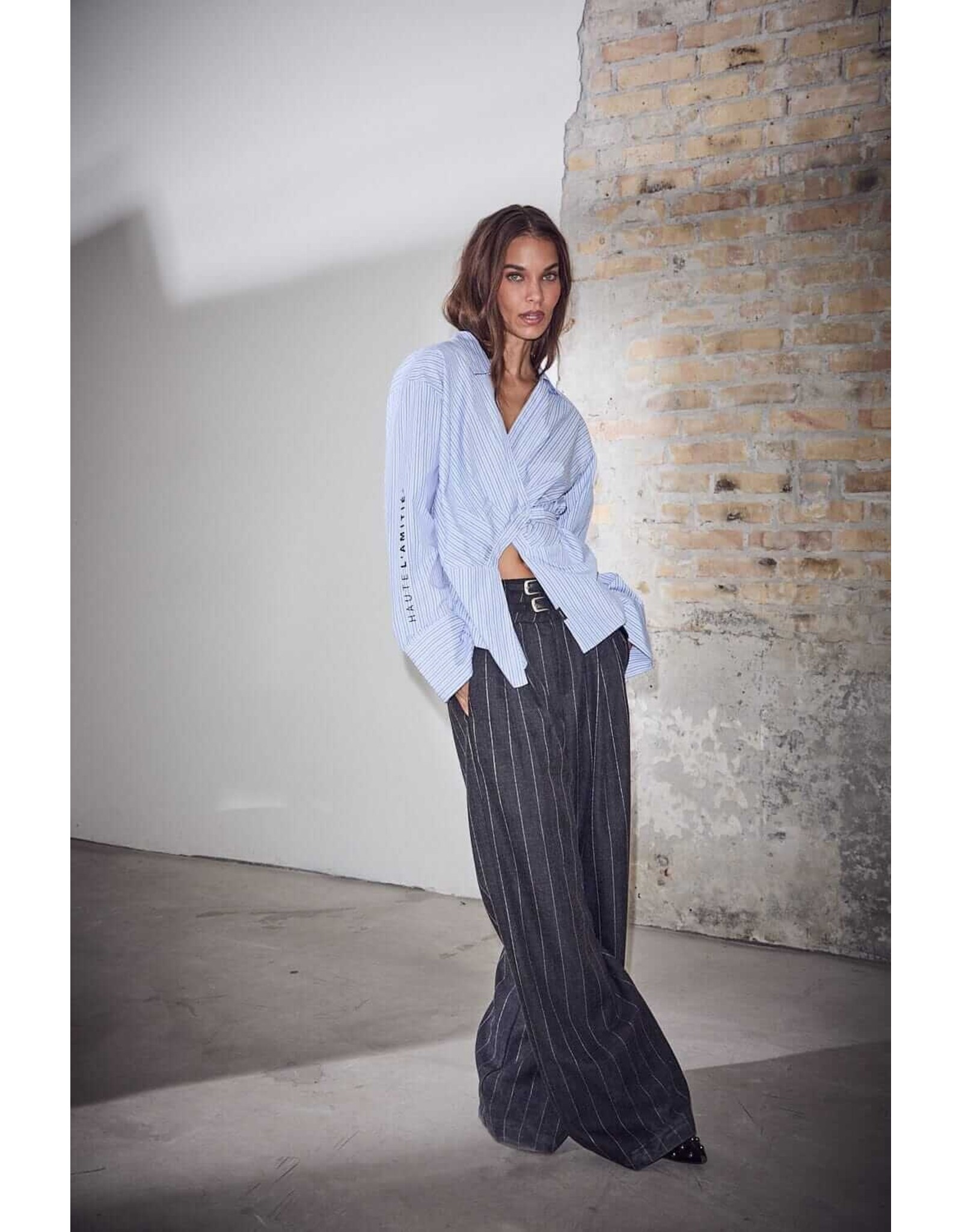 Haute L'amitié Nina Strap Shirt - Pale Blue Stripe